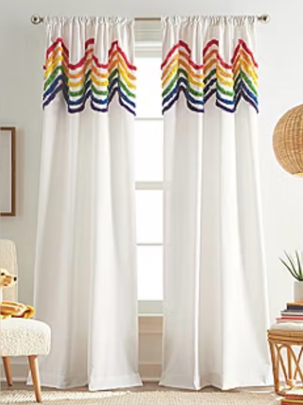 Rainbow Pride Tufted Stripe Light-Filtering Rod Pocket Curtain Panels *NEW*